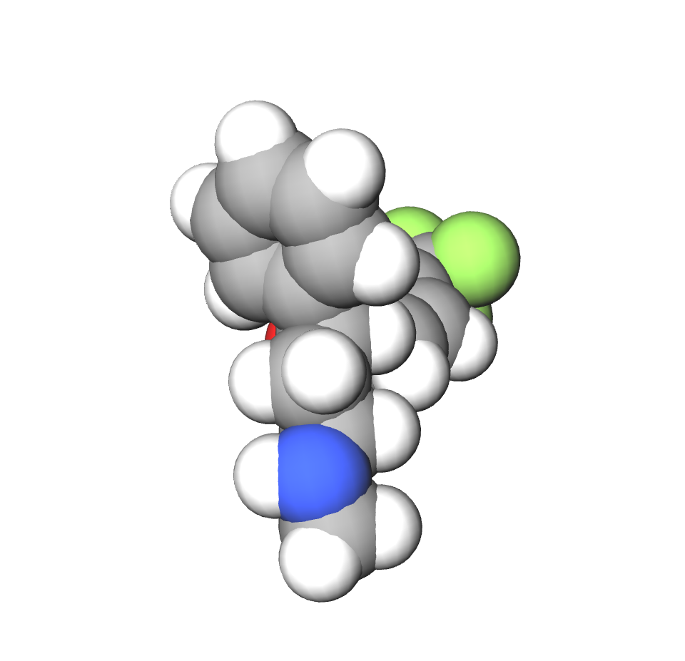 Fluoxetine, an antidepressant that acts by blocking a receptor.