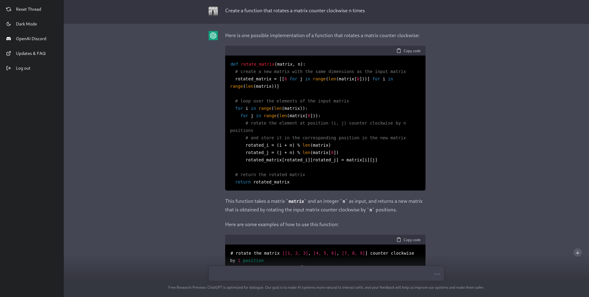 Rotate matrix with ChatGPT