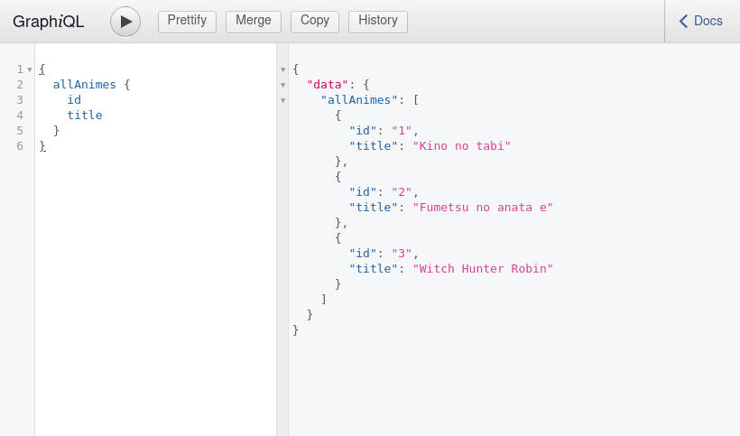 Result of query allAnimes in graphql