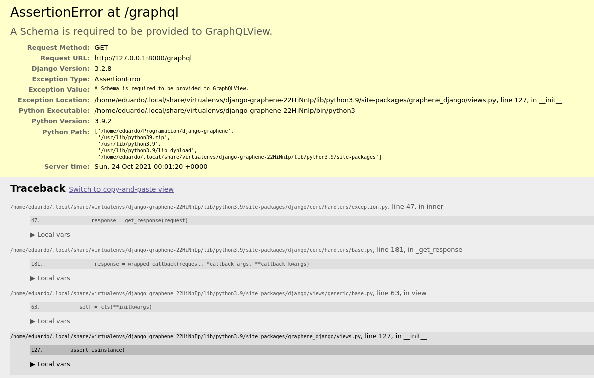 Error due to not defining a schema in graphene