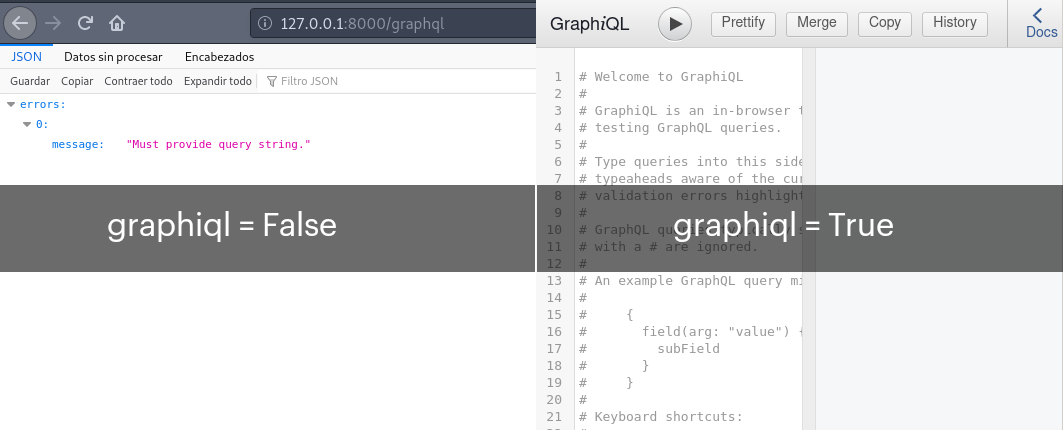 Difference in the interface when setting graphql to True or False