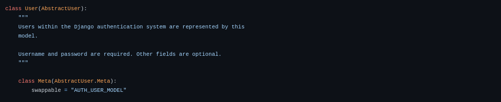 Screenshot of Django User model code