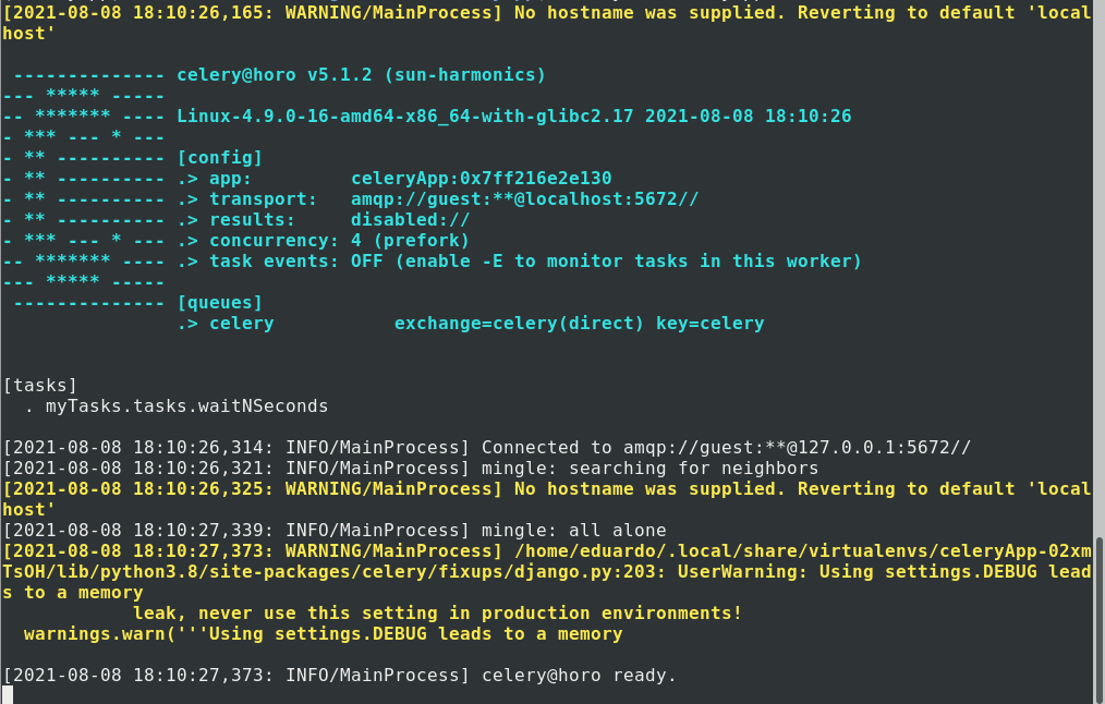 Celery running in console