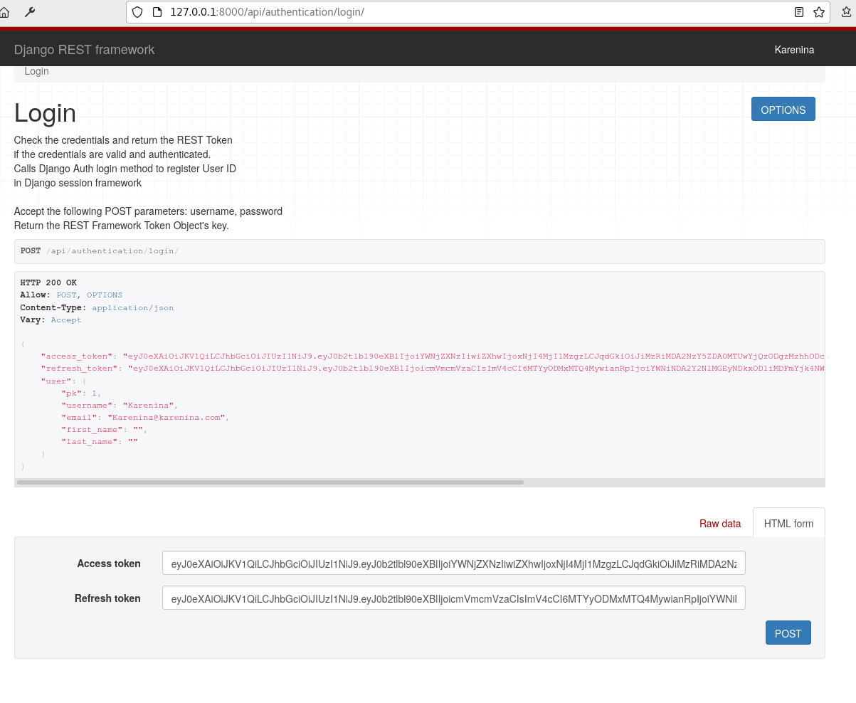 After logging in a user we get the refresh and authentication or access JWT