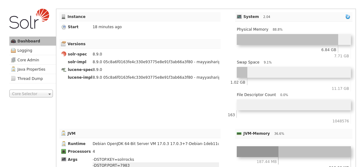 solr control panel