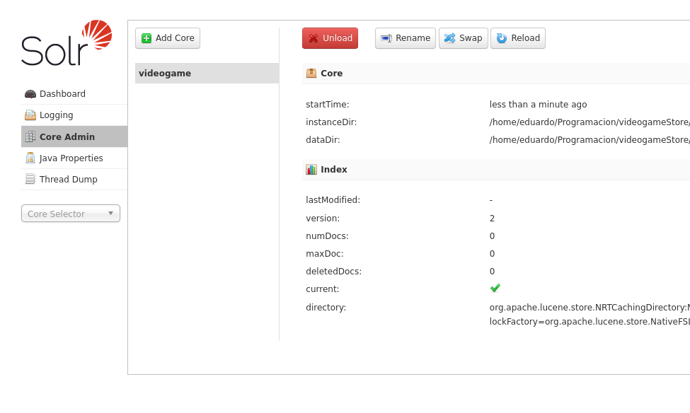 Reload core in solr