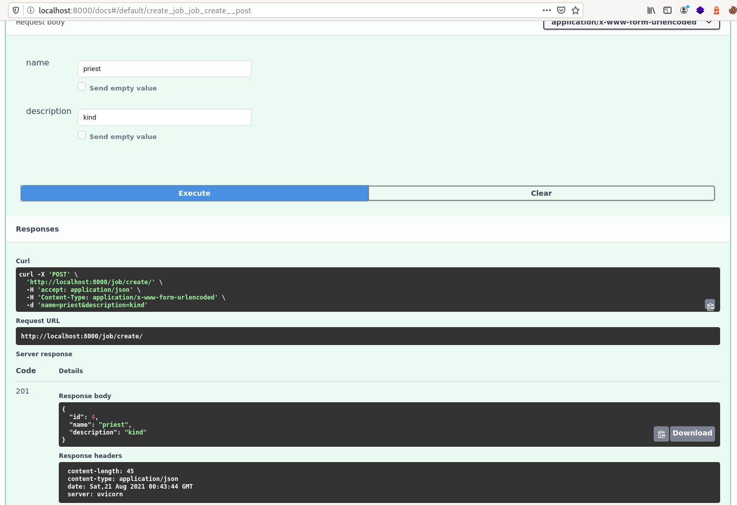 Creating an object using fastAPI and tortoise ORM