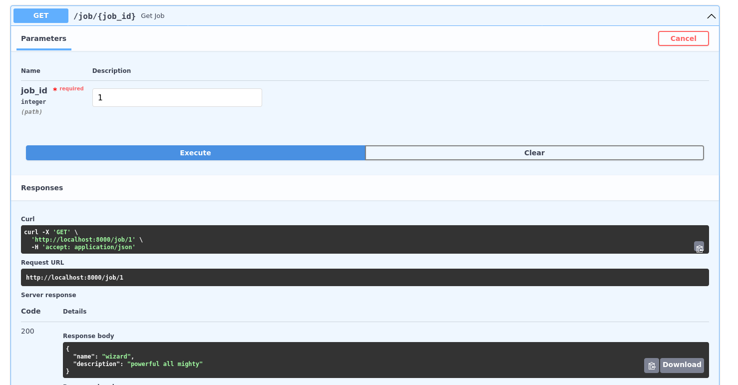Obtaining an object using fastAPI and swagger