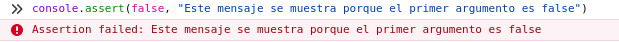 Console printout with console.assert ara false