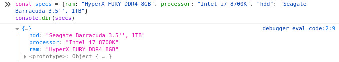 Console printout with console.dir