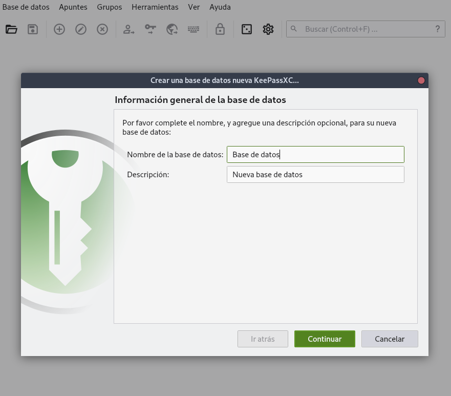 Create database in keepassxc