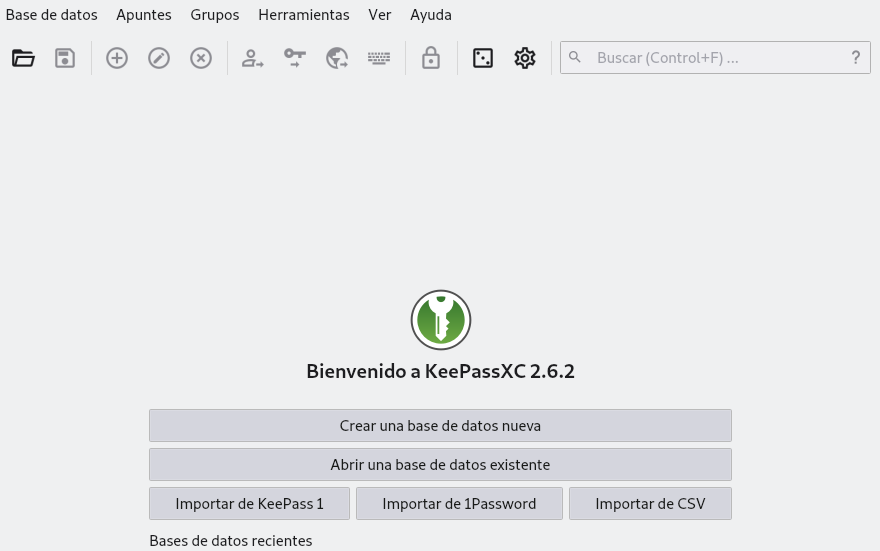 keepassxc startup screen