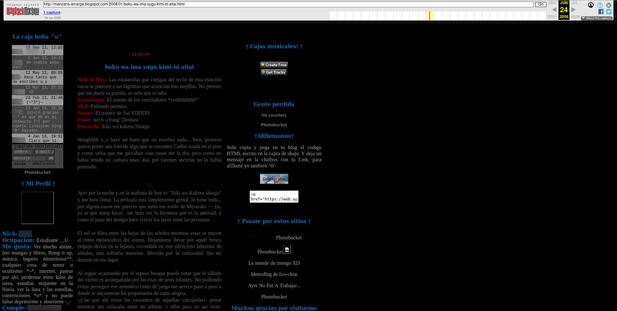 Registration of my blog archive.org, the layout was ruined because Photobucket changed its urls scheme.