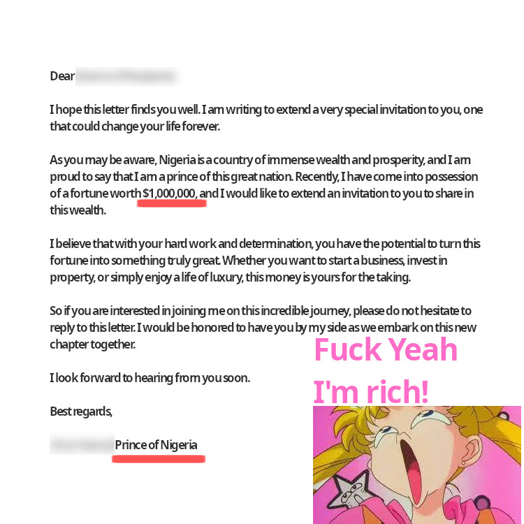Classic scam email from a Prince from Nigeria
