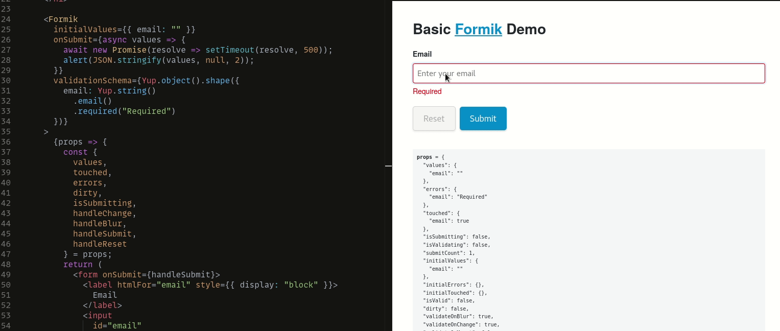 Screenshot of Formik code