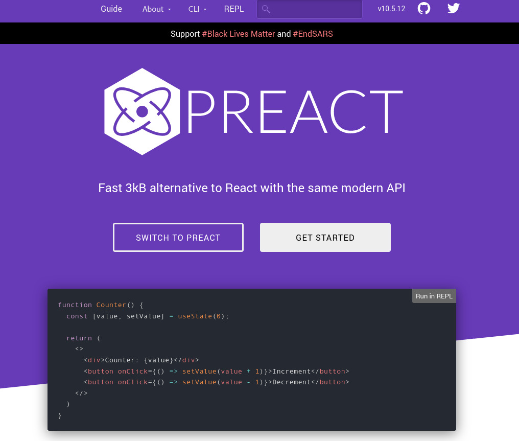 Screenshot of Preact page