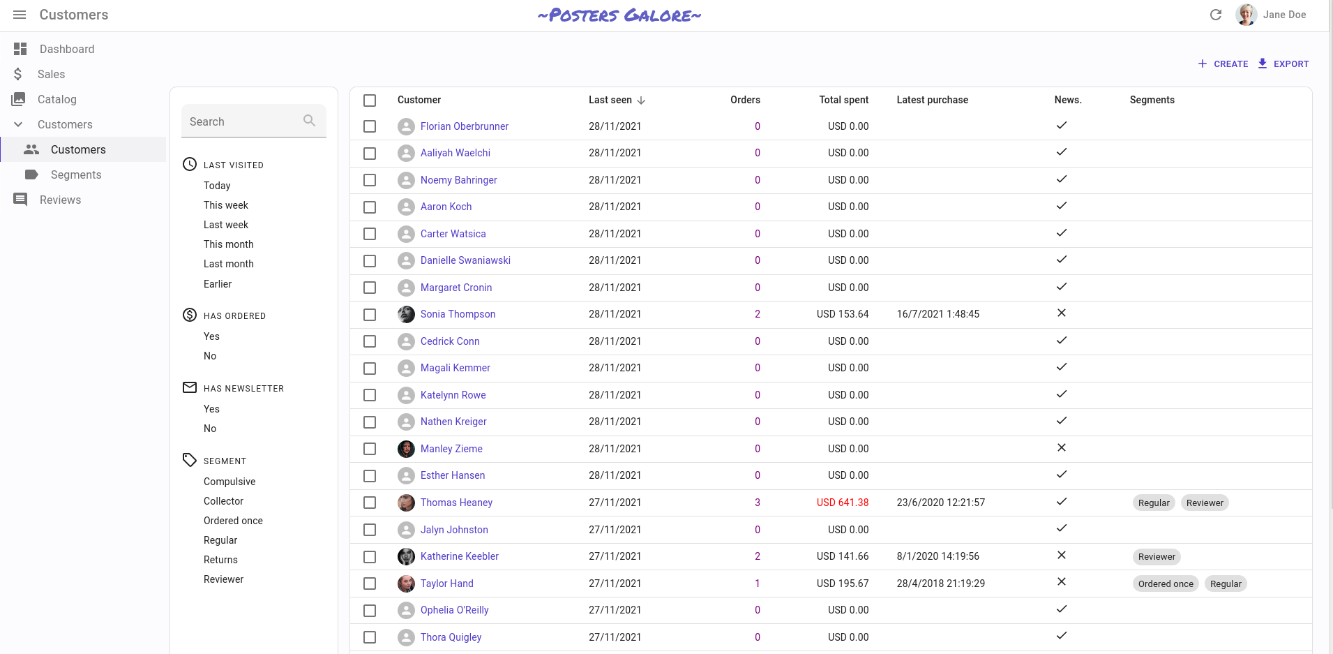 React admin interface