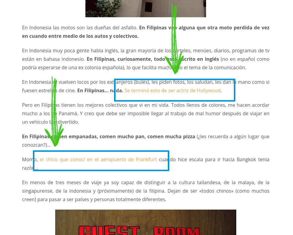 Screenshot of Travelling around with internal links