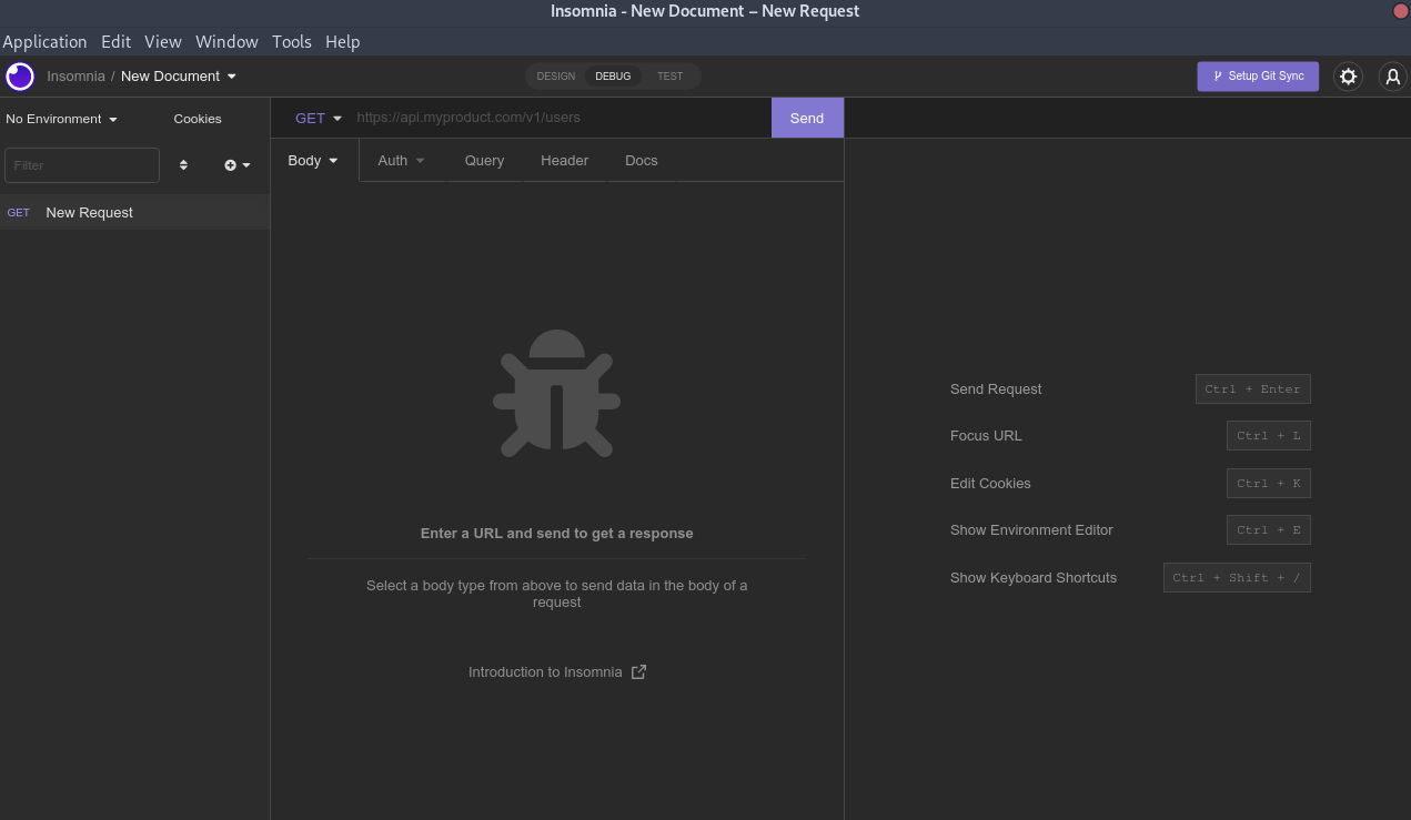 Insomnia GUI, a REST API testing application